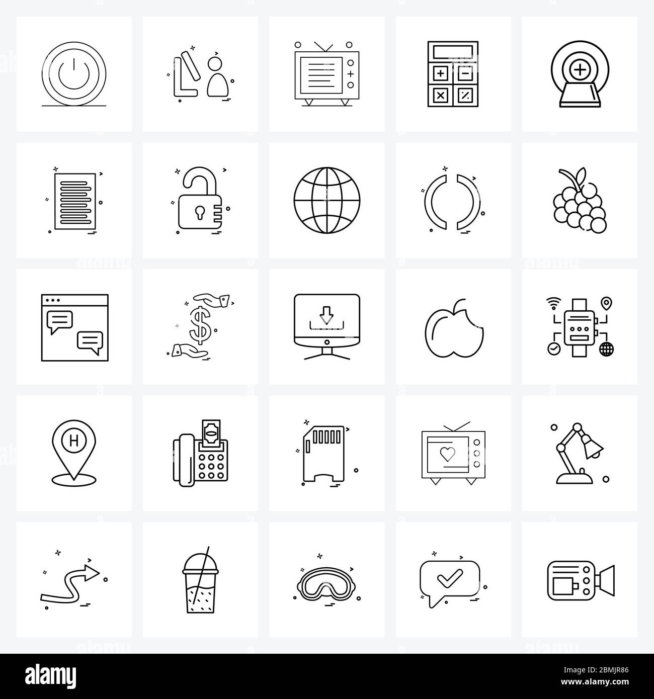 Mobile UI Line Icon Set of 25 Modern Pictograms of file, scan, TV ...