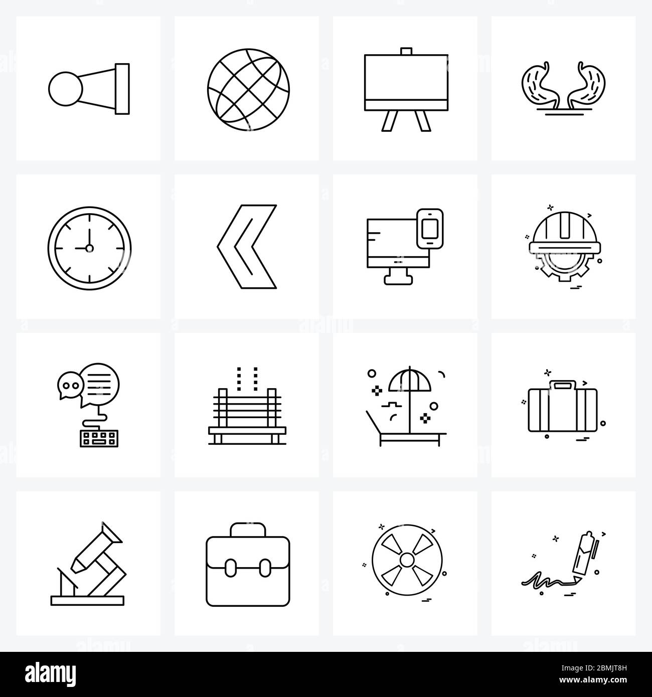 Line Icon Set of 16 Modern Symbols of timer, clock, calculation ...