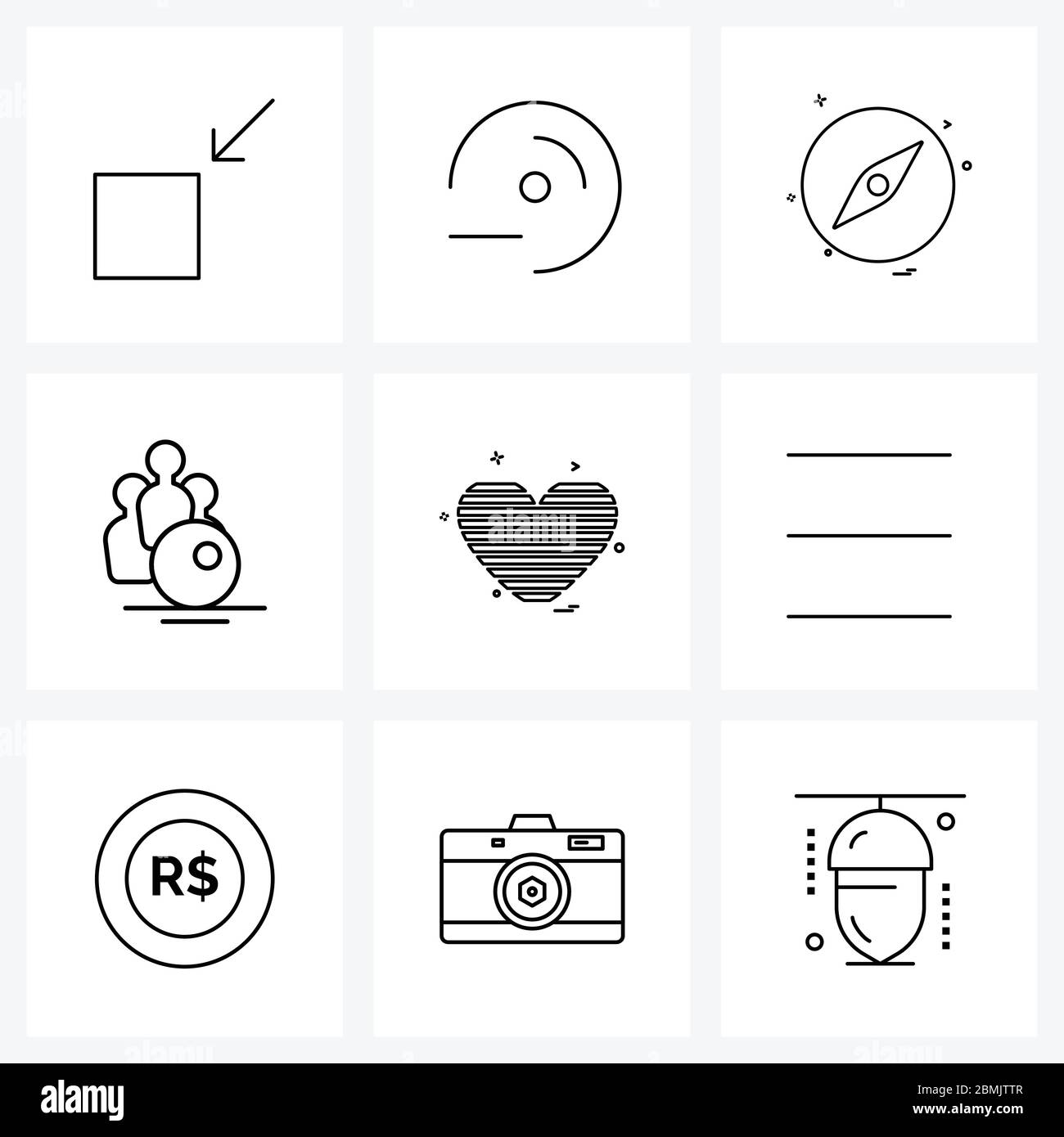 Simple Set of 9 Line Icons such as heart, bowling, less, health, navigation Vector Illustration Stock Vector