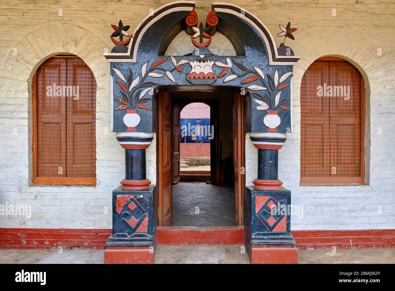 Door of a colonial house with ethnic decoration, Benin City Stock Photo