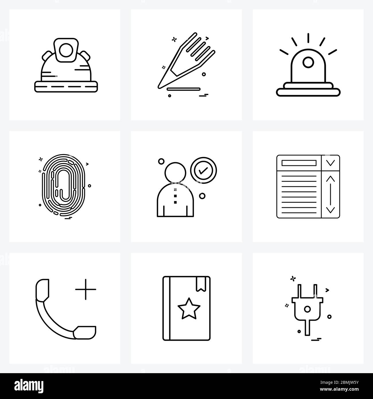 Set of 9 UI Icons and symbols for verified, thumb, education, finger ...