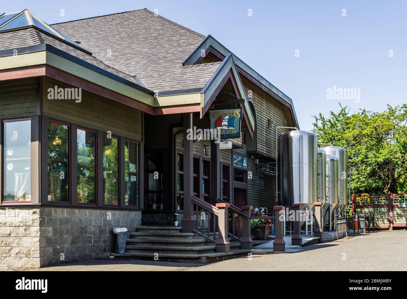 VICTORIA, CANADA - JULY 14, 2019: back side of building Spinnakers