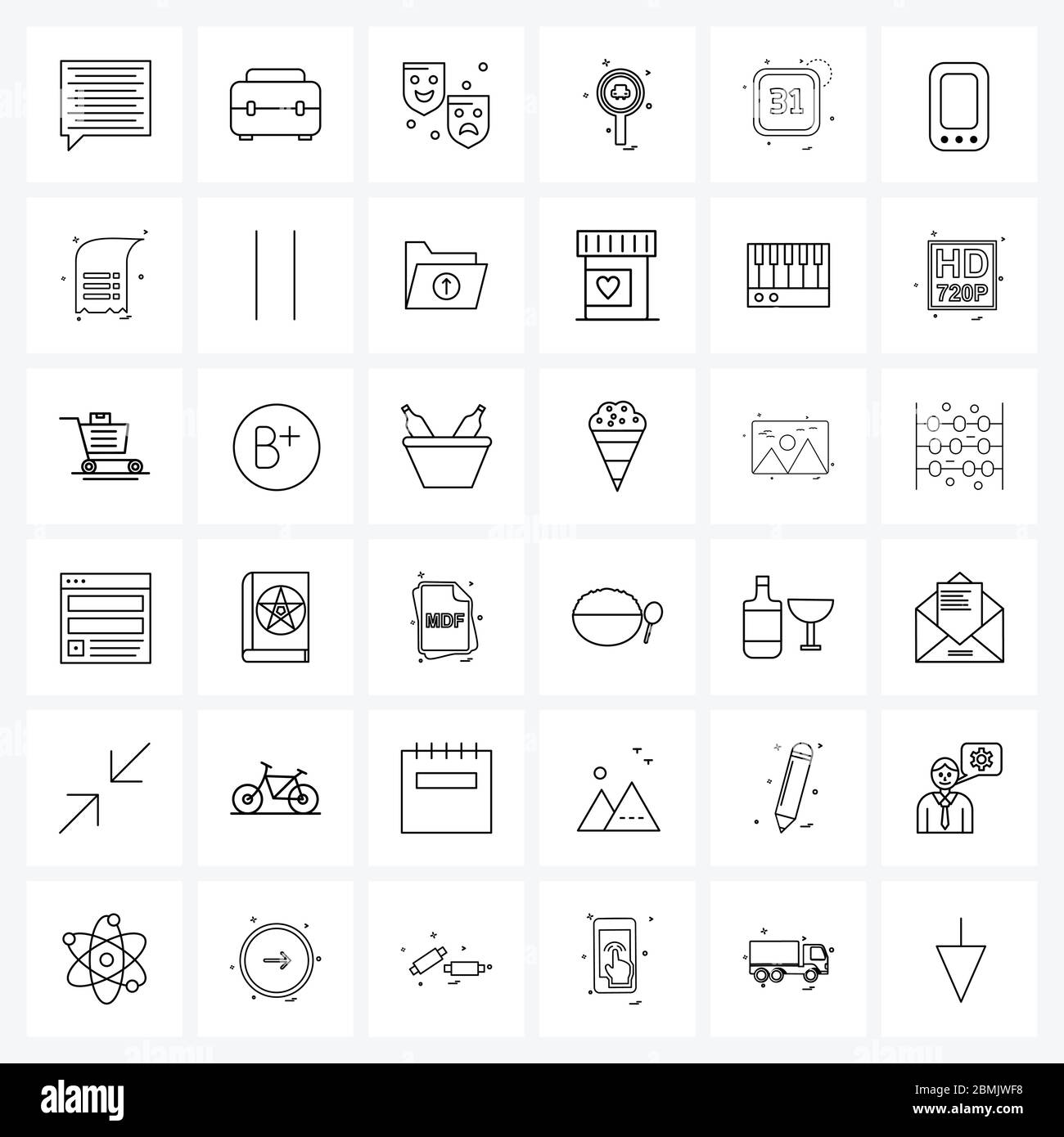 Set of 36 Universal Line Icons of calendar, calendar, mask, traffic