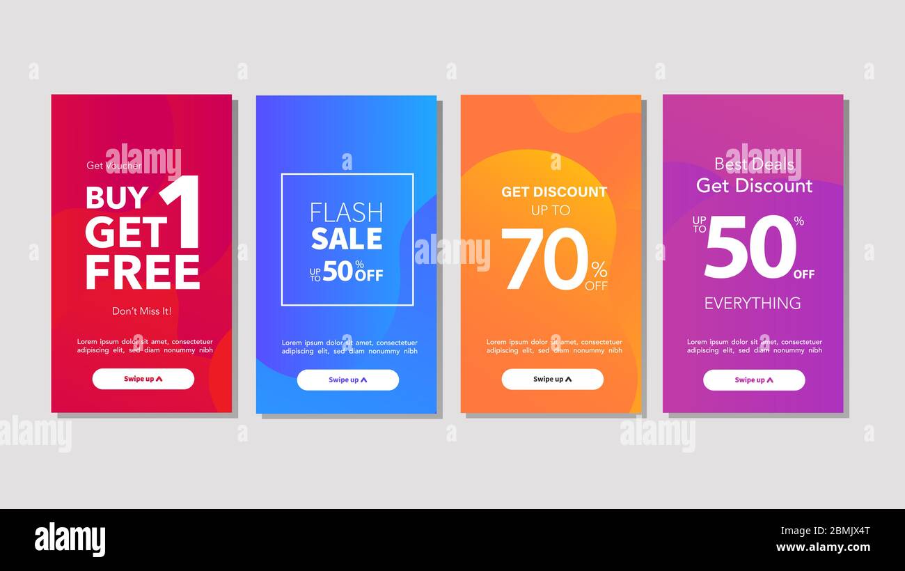 Dynamic modern fluid mobile for Flash Sale banners. Get Coupon Discount Sale banner template design, Summer Sale Discount special offer set. Stock Vector