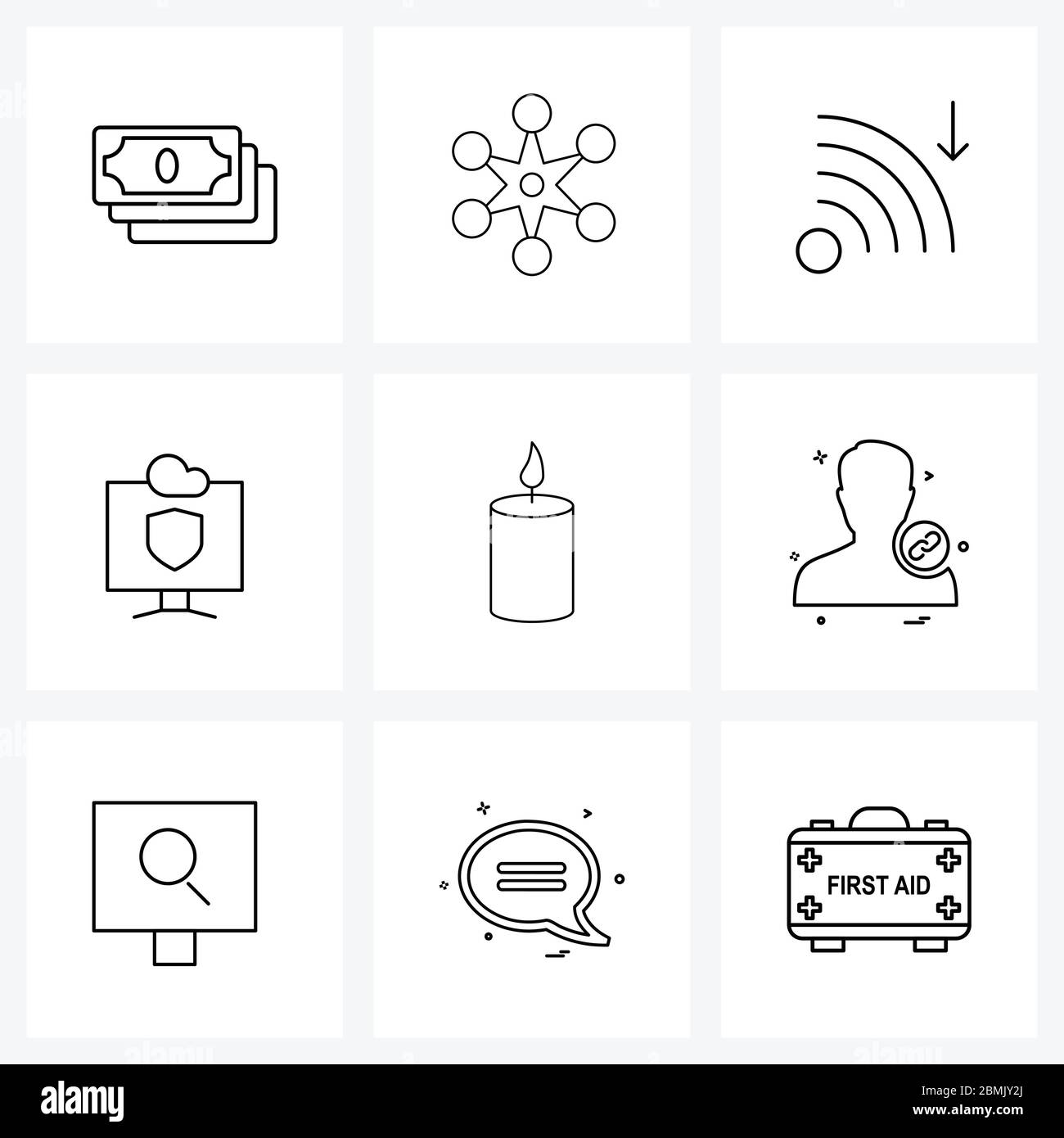 Set of 9 UI Icons and symbols for candlestick, monitor, connection