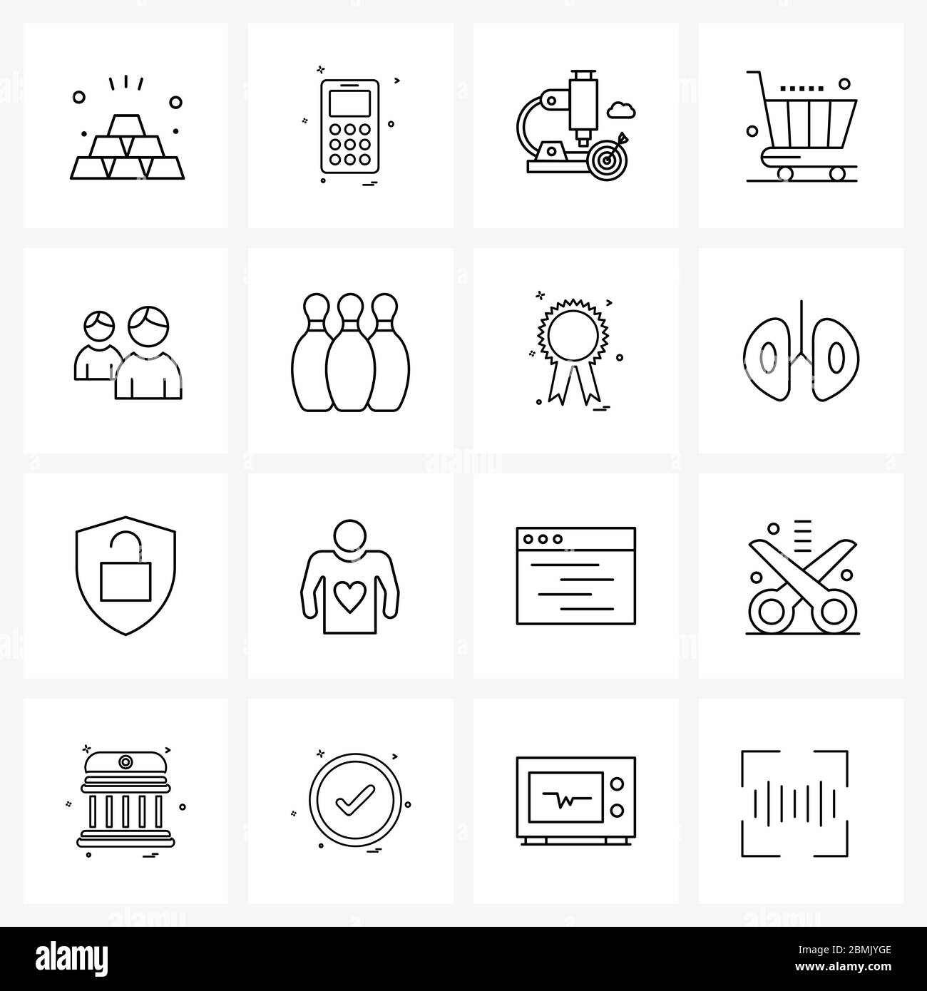 Set of 16 UI Icons and symbols for entertainer, actors, microscope, cart, business Vector Illustration Stock Vector