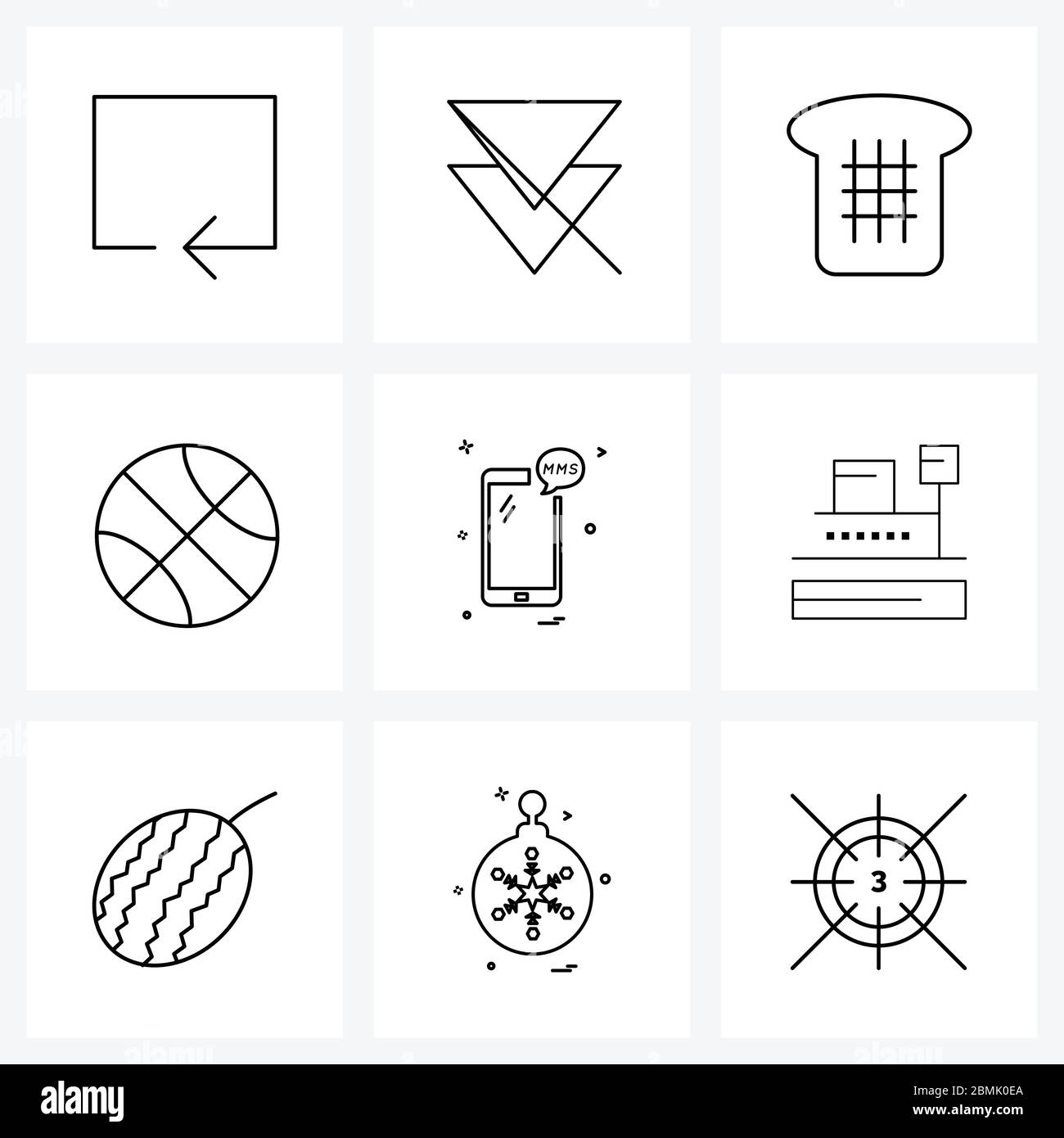 Isolated Symbols Set of 9 Simple Line Icons of smart phone, mobile, bakery, mobile, basketball Vector Illustration Stock Vector