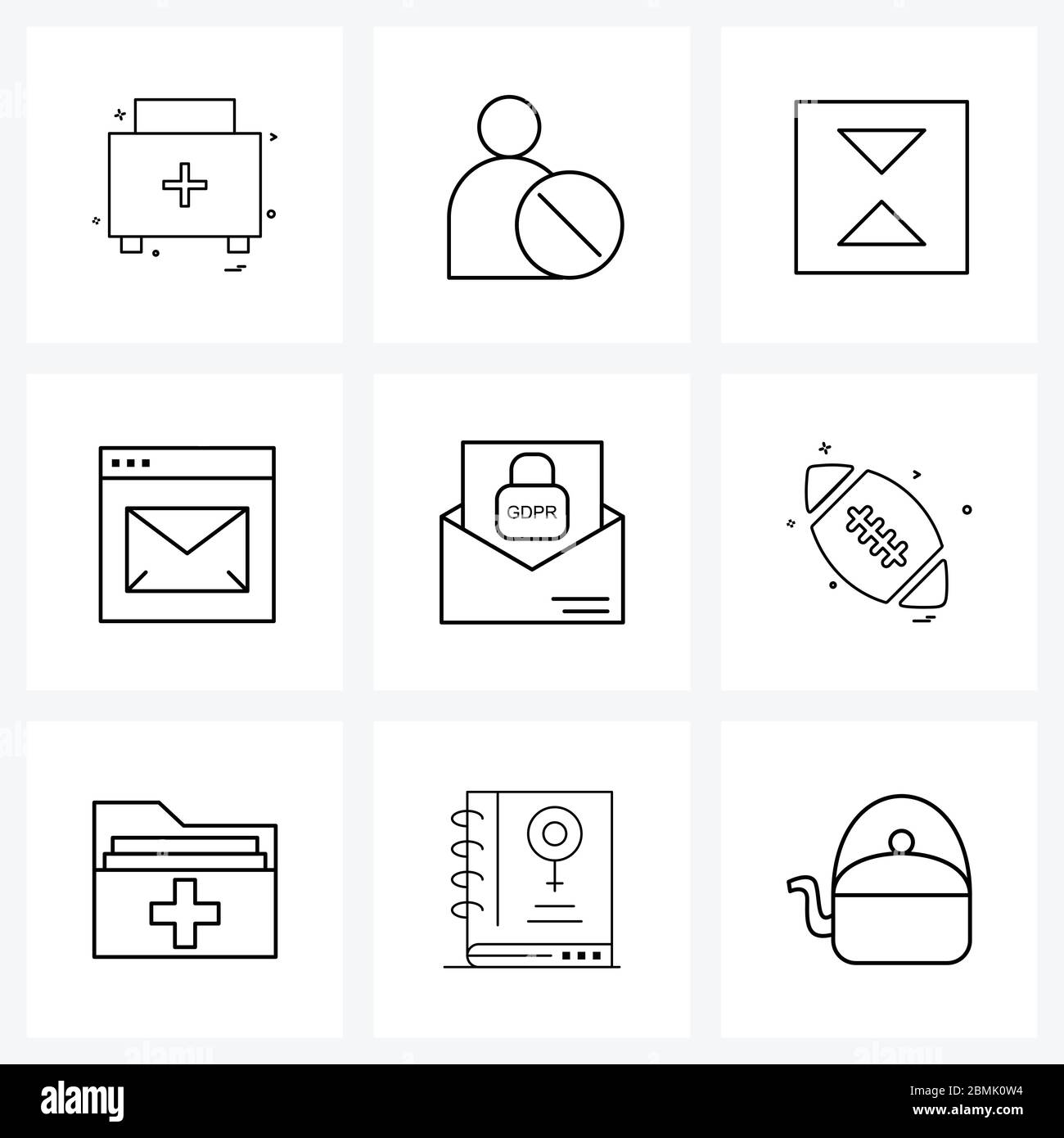 Pixel Perfect Set of 9 Vector Line Icons such as secure message, message, arrow, mail, email Vector Illustration Stock Vector