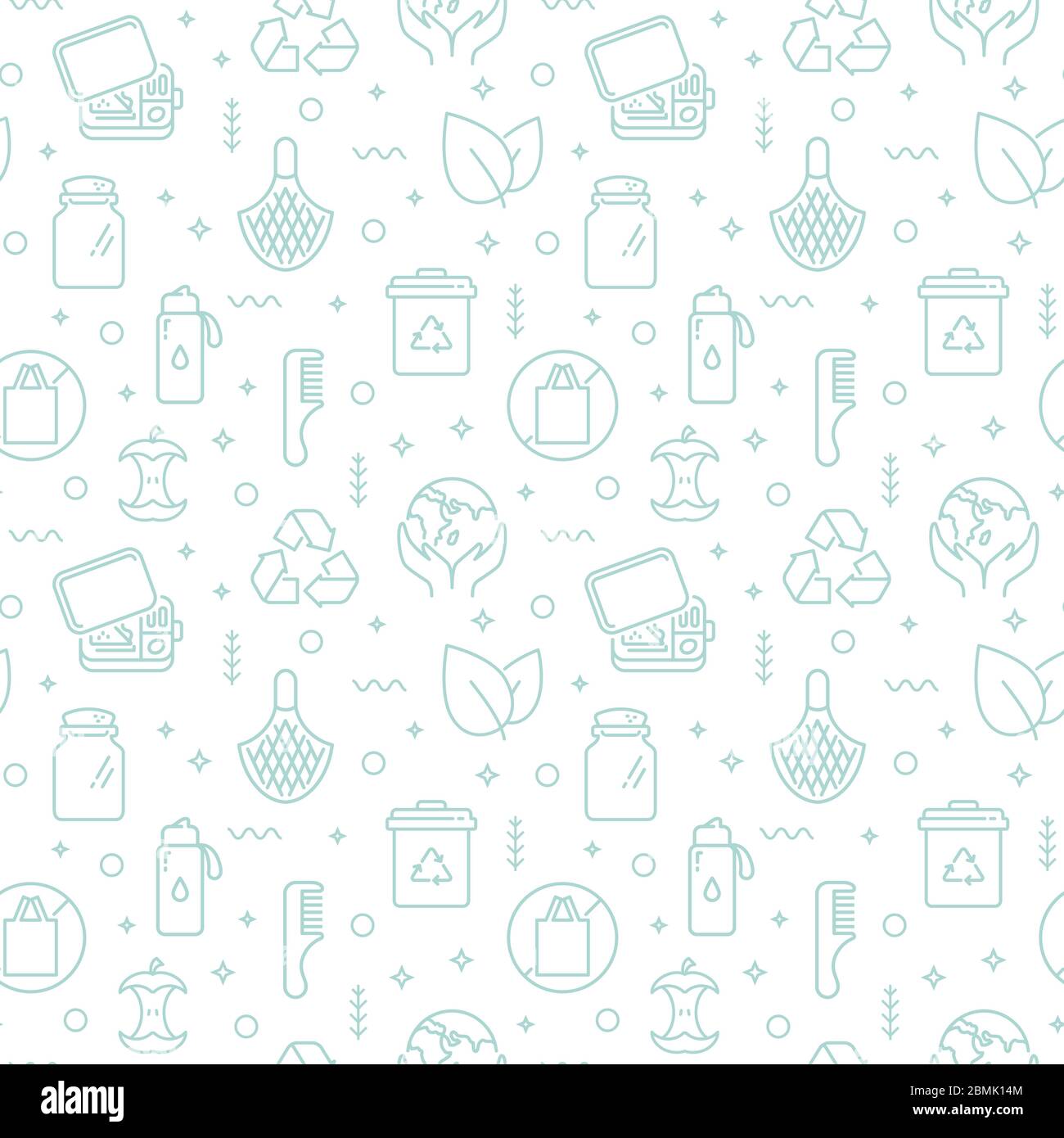 Zero waste seamless pattern. Pale vector background. Waste recycling, reusable items, eco lifestyle, caring for environment, saving the planet. Stock Vector