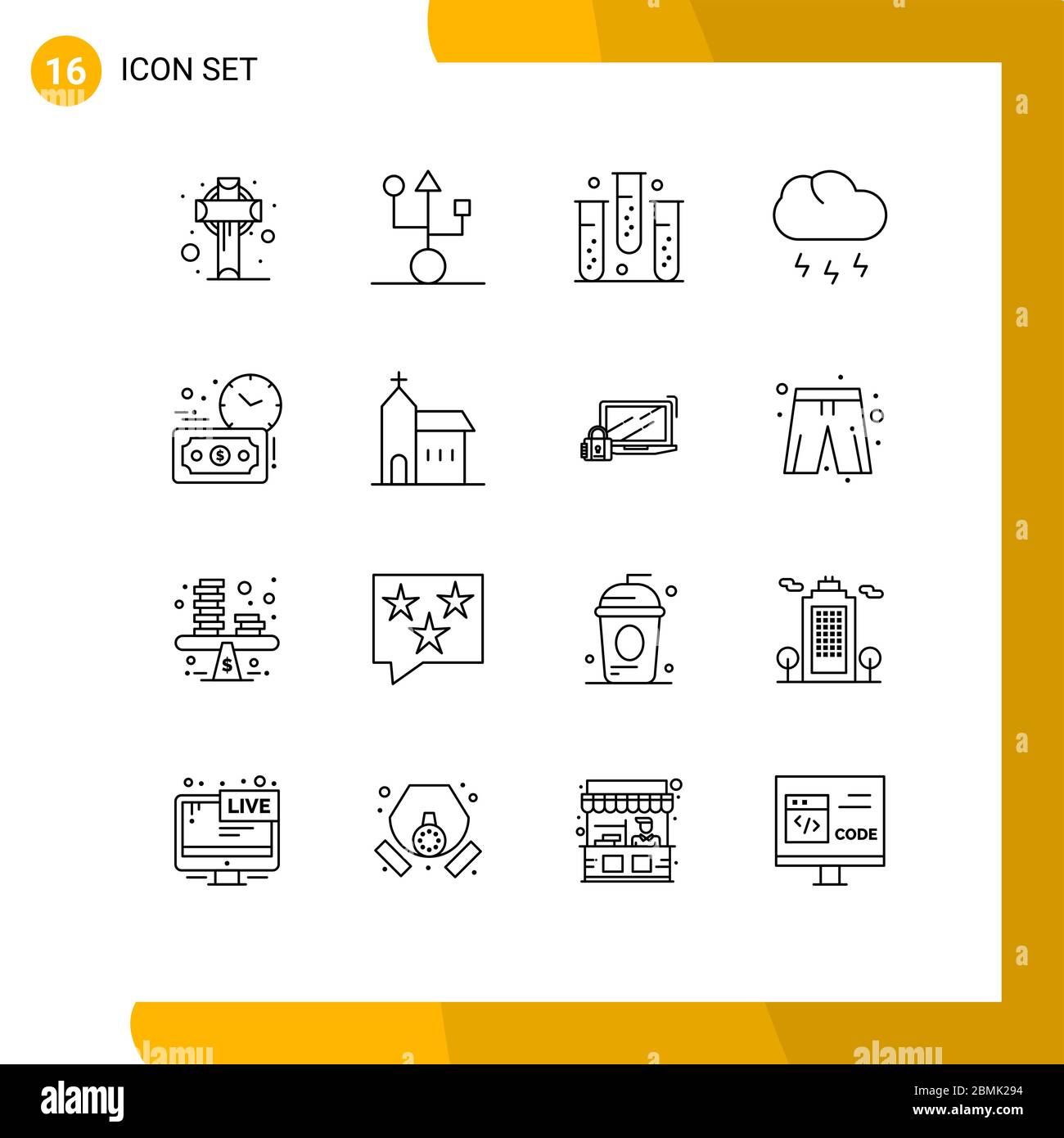 Modern Set of 16 Outlines Pictograph of weather, nature, technology, cloud, form Editable Vector Design Elements Stock Vector