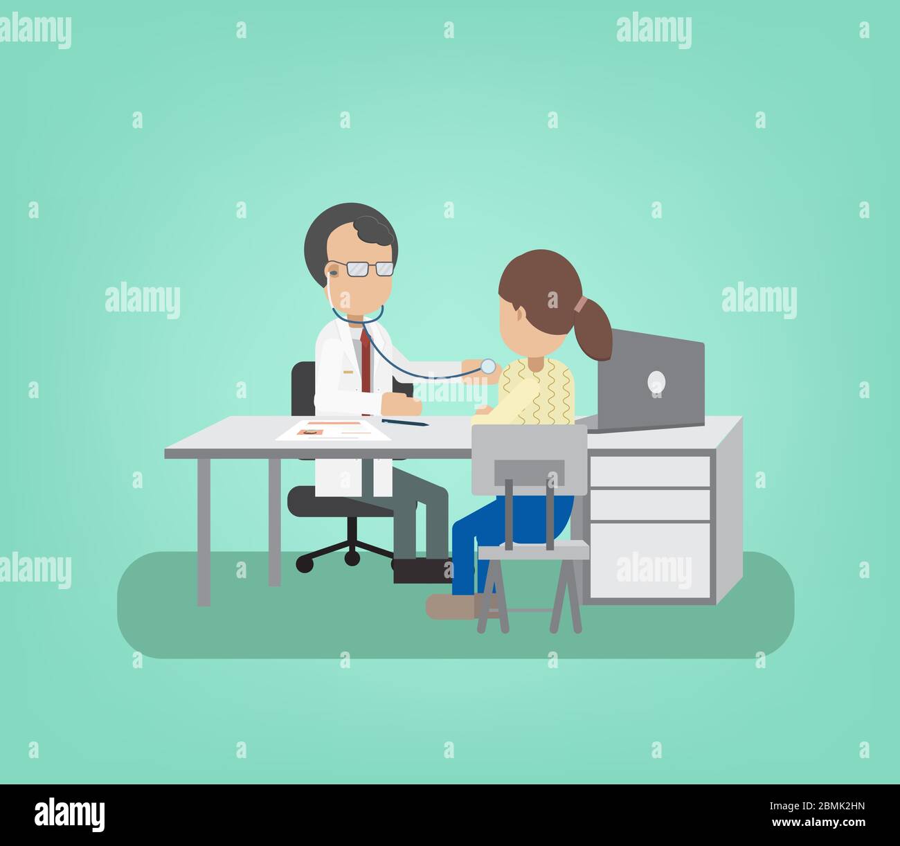 Health check concept with doctor and patient flat design vector