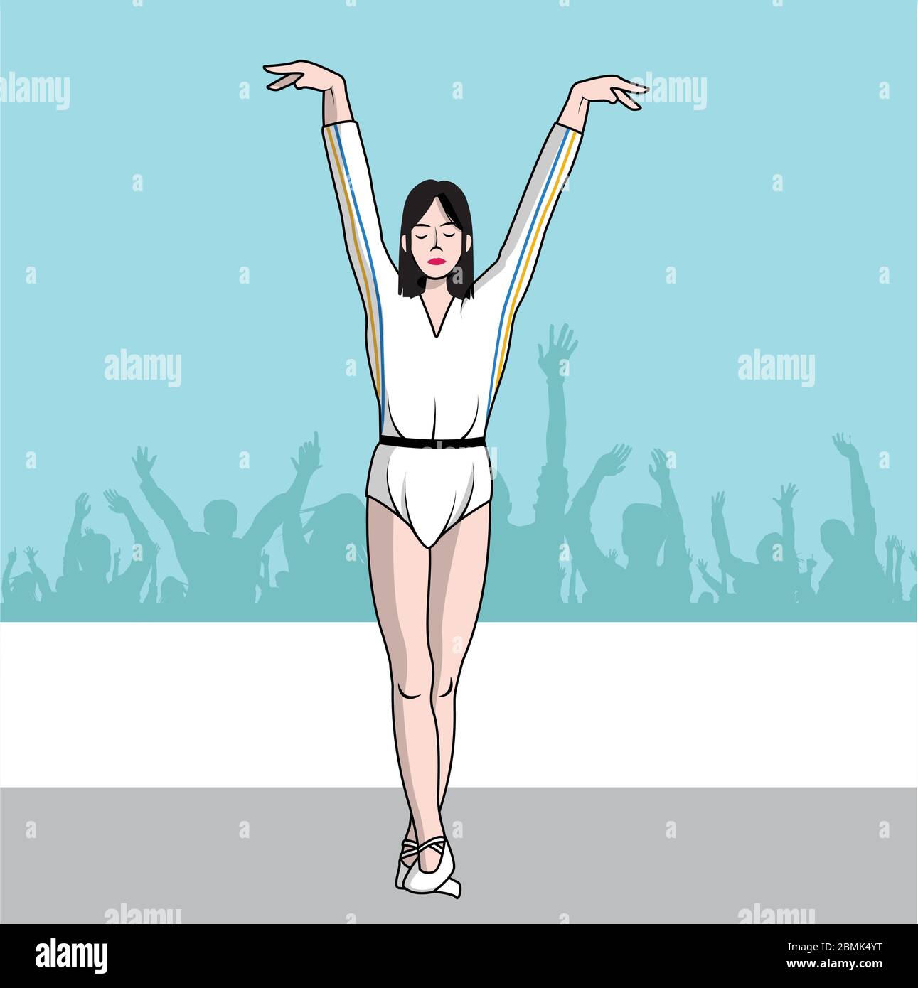 gymnast woman with arms up and public, vector, illustration Stock