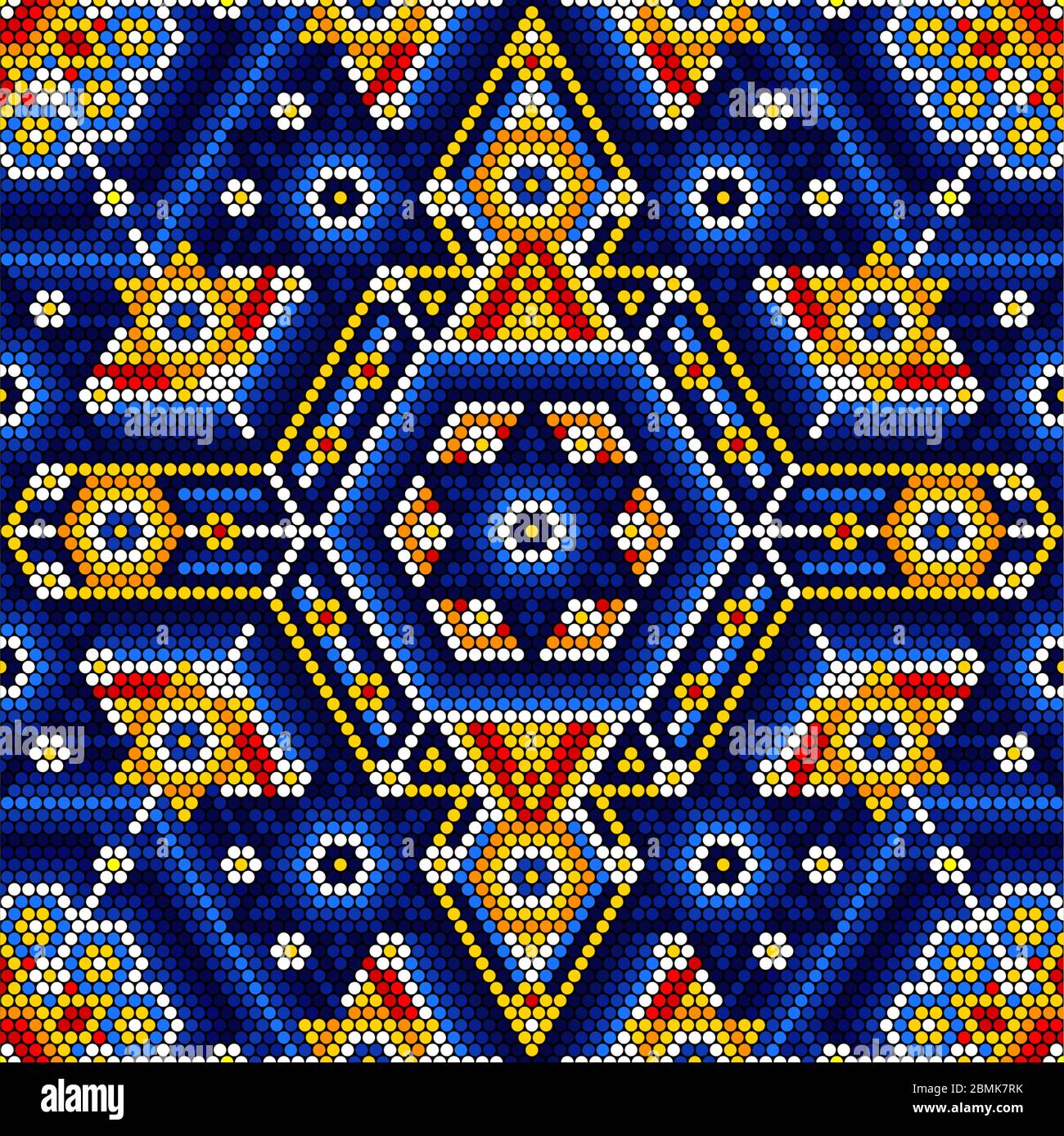 vector illustration of colorful abstract seamless pattern inspired in mexican huichol art style. Can be tiled Stock Vector