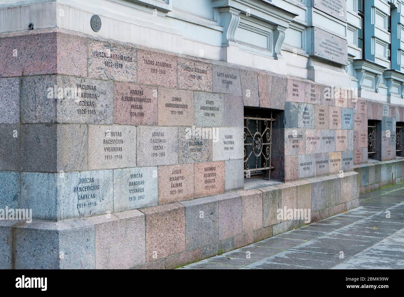 Names of the many prisoners tortured and killed inside the building on the main Gedimino Ave, gatve, former home to the Russian, Soviet, USSR KGB. Now Stock Photo