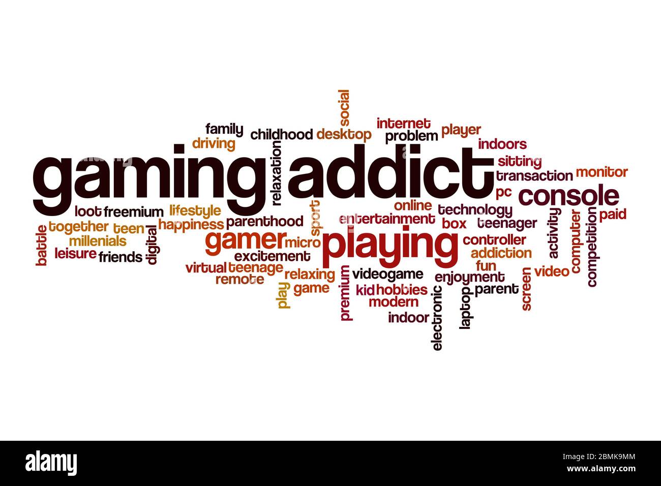Gaming addict word cloud concept on white background Stock Photo