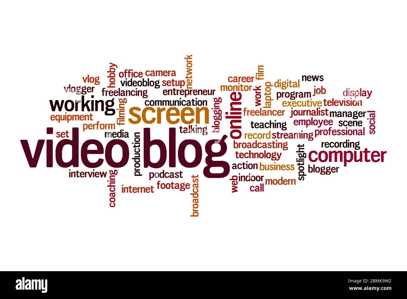 Video blog word cloud concept on white background Stock Photo