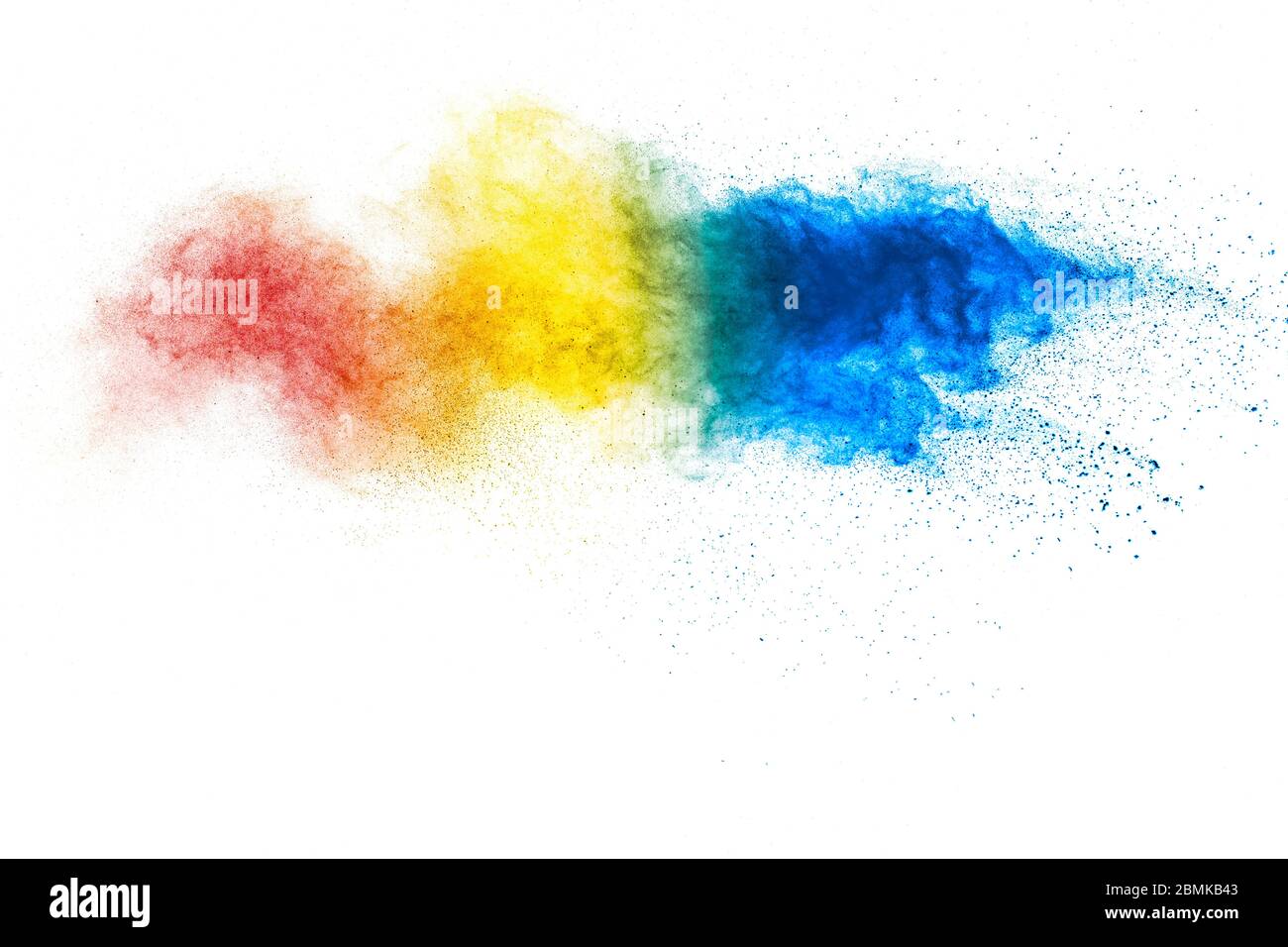 Colorful background of pastel powder explosion.Multi colored dust splash on white background.Painted Holi. Stock Photo