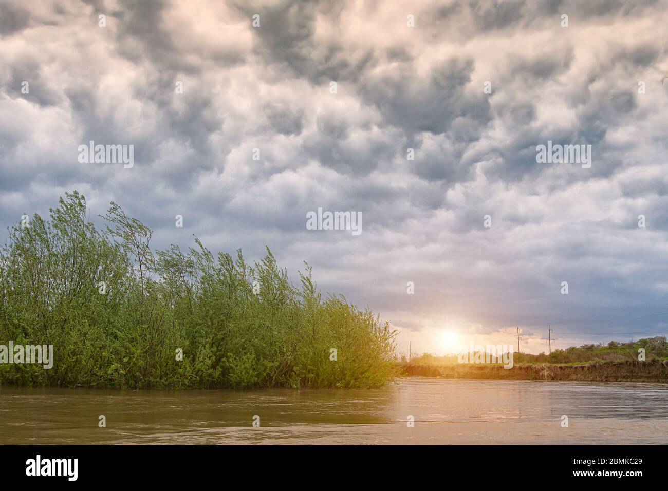 Sunset at river Dniester. Sambir. Ukraina Stock Photo