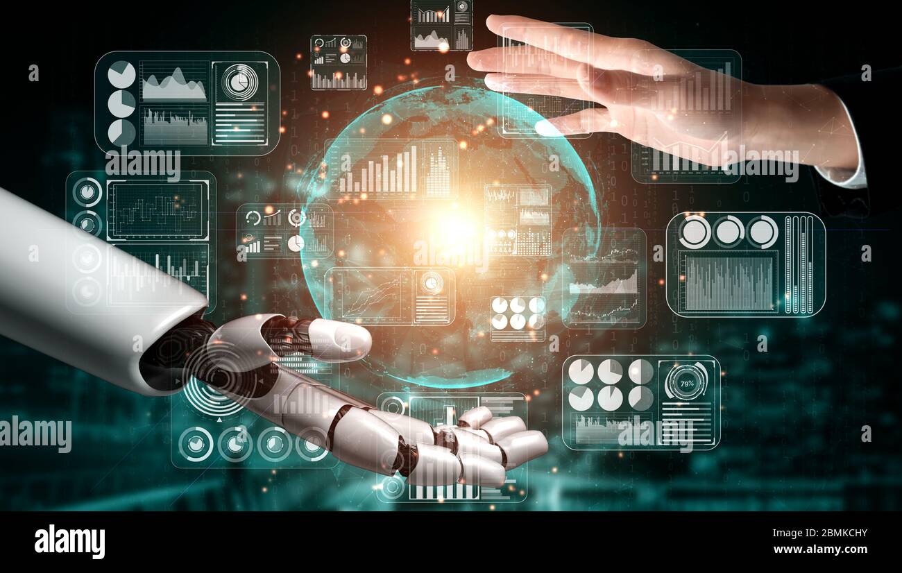 3D rendering artificial intelligence AI research of robot and cyborg 