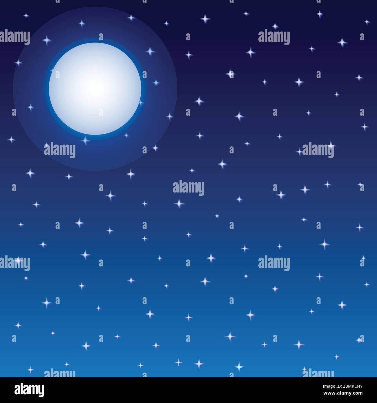 Full Moon and Starry Night Sky Square Background Vector Illustration. Stock Vector