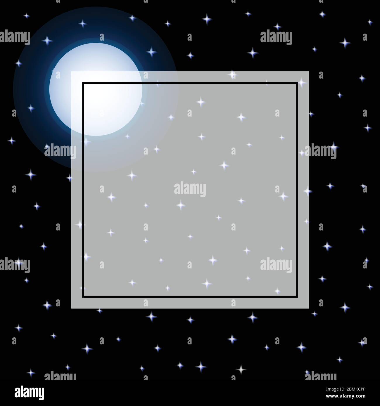 Fulll Moon and Starry Night Sky Banner on Black Background Vector ...
