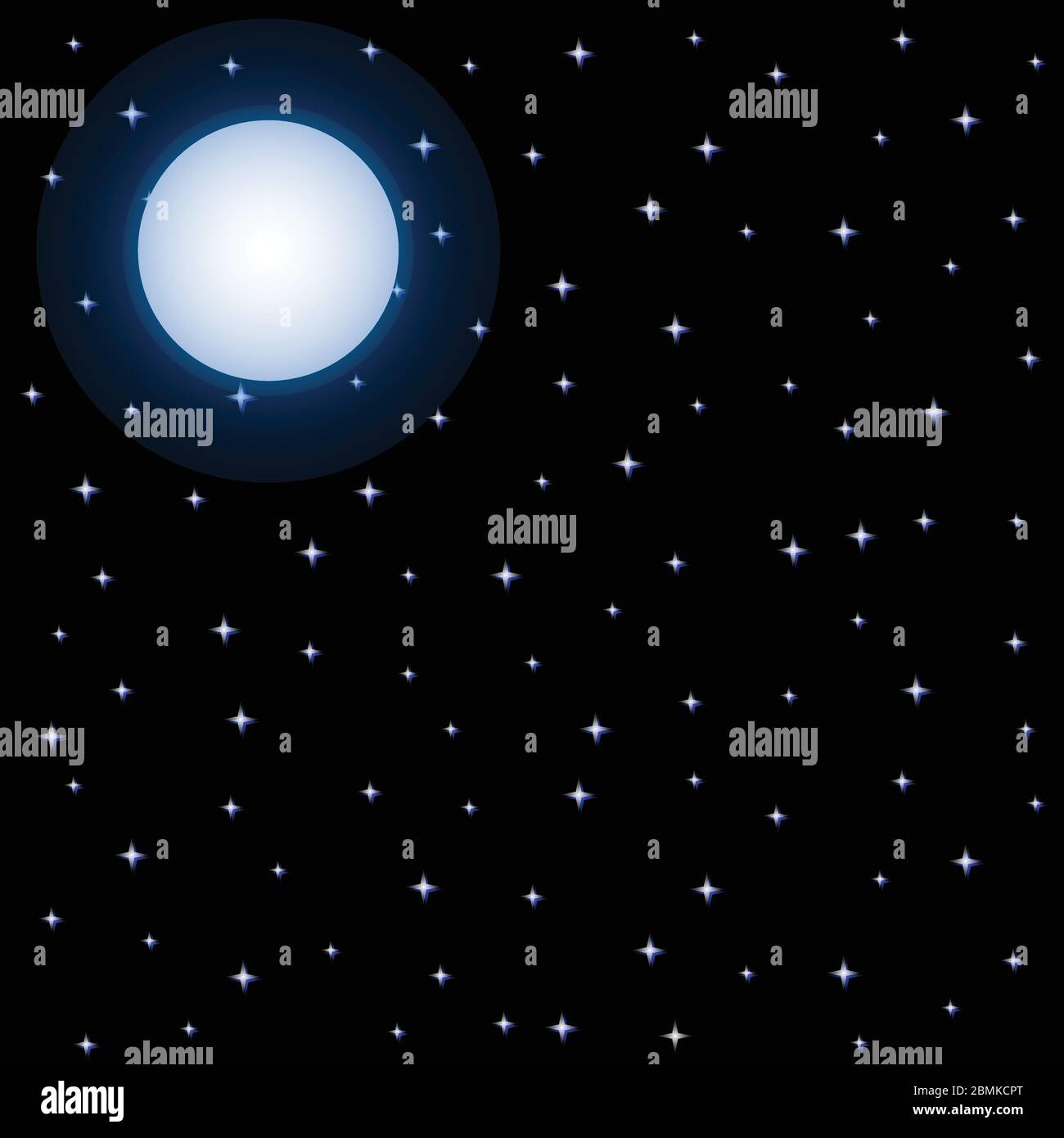 Full Moon and Starry Night Sky Square on Black Background Vector ...