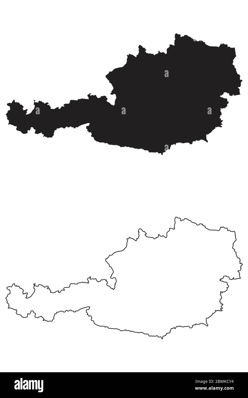 Austria Country Map. Black silhouette and outline isolated on white