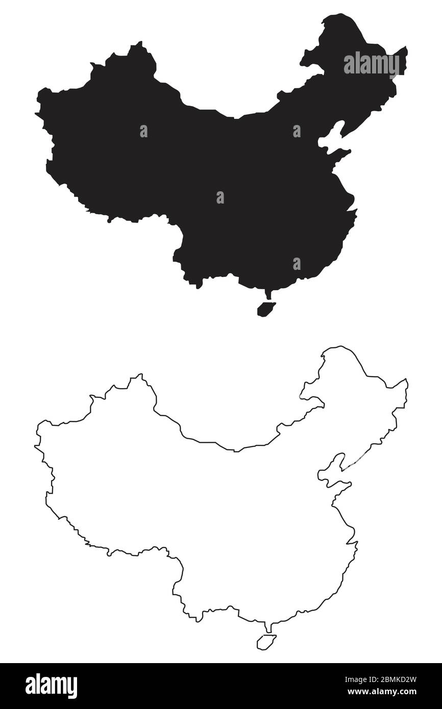 China Country Map. Black silhouette and outline isolated on white background. EPS Vector Stock Vector