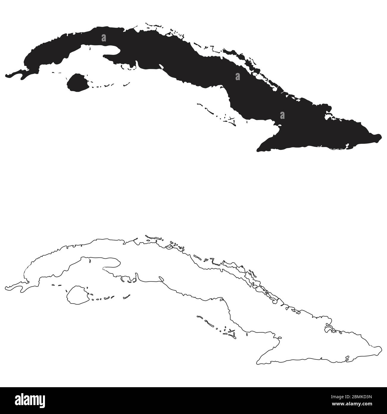 Cuba Country Map. Black silhouette and outline isolated on white