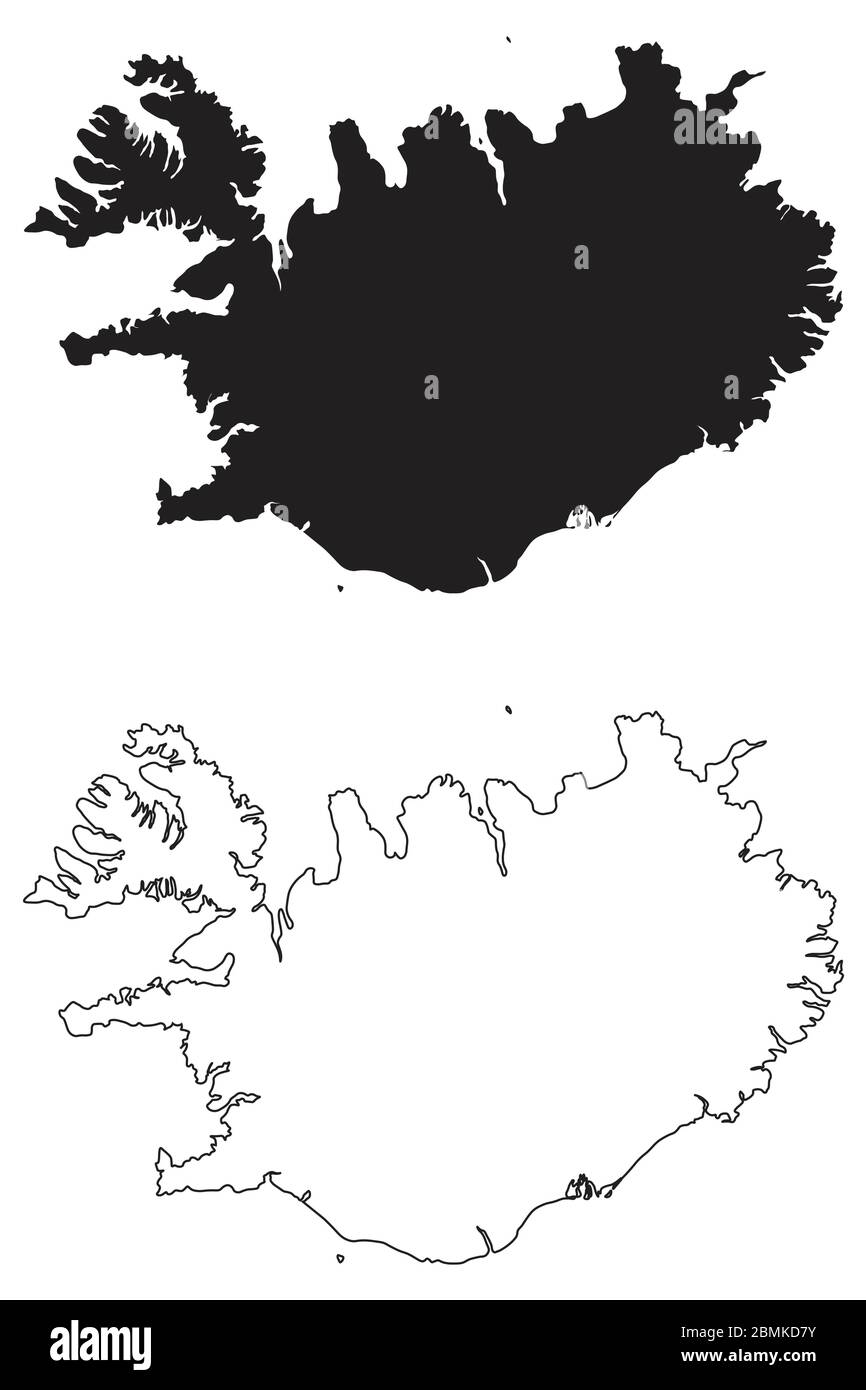 Iceland Country Map. Black silhouette and outline isolated on white background. EPS Vector Stock Vector