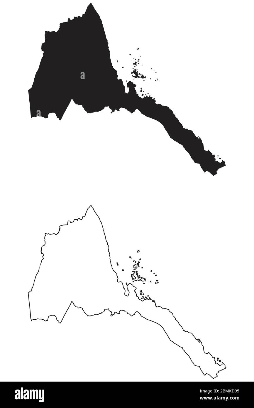 Eritrea Country Map. Black silhouette and outline isolated on white background. EPS Vector Stock Vector