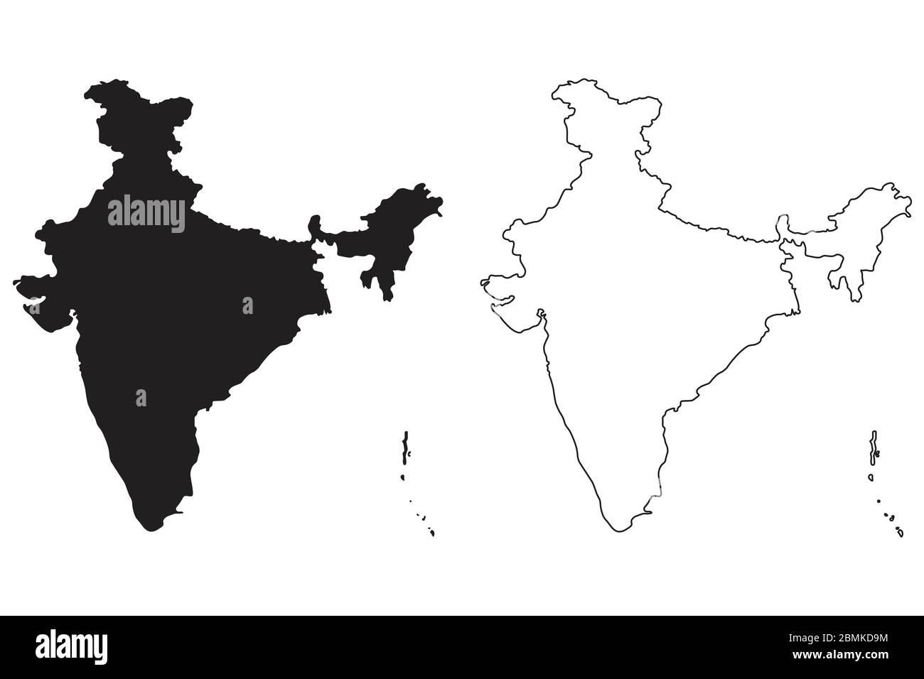 India Country Map. Black silhouette and outline isolated on white background. EPS Vector Stock Vector