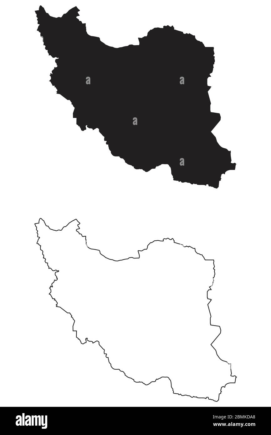 Iran Country Map. Black silhouette and outline isolated on white background. EPS Vector Stock Vector