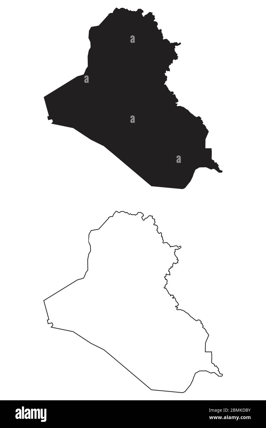 Iraq Country Map. Black silhouette and outline isolated on white background. EPS Vector Stock ...