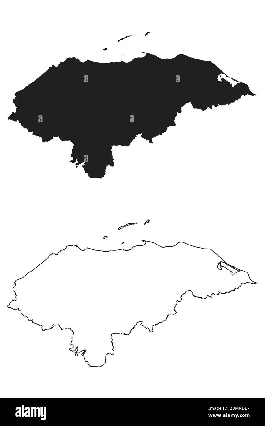 Honduras Country Map. Black silhouette and outline isolated on white background. EPS Vector Stock Vector