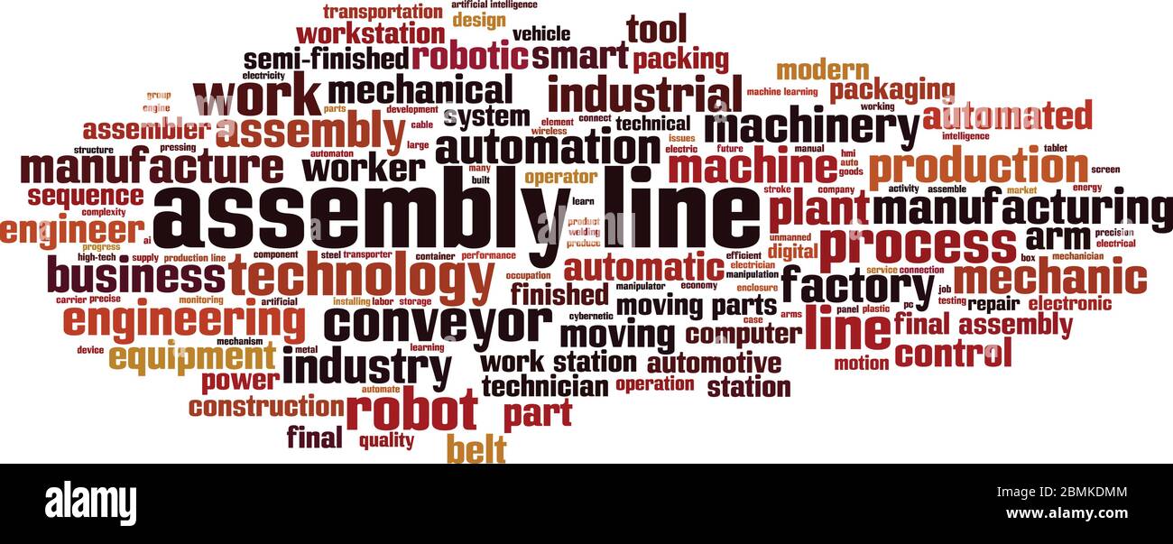 Assembly line word cloud concept. Collage made of words about assembly