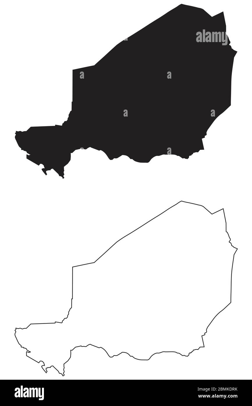 Niger Country Map. Black silhouette and outline isolated on white background. EPS Vector Stock Vector