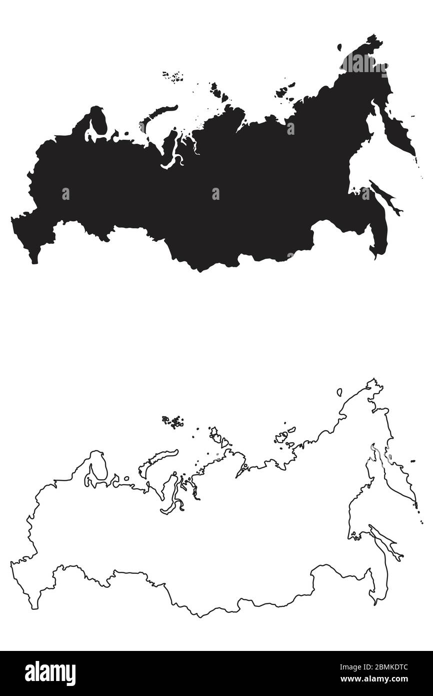 Russia Country Map. Black silhouette and outline isolated on white background. EPS Vector Stock Vector