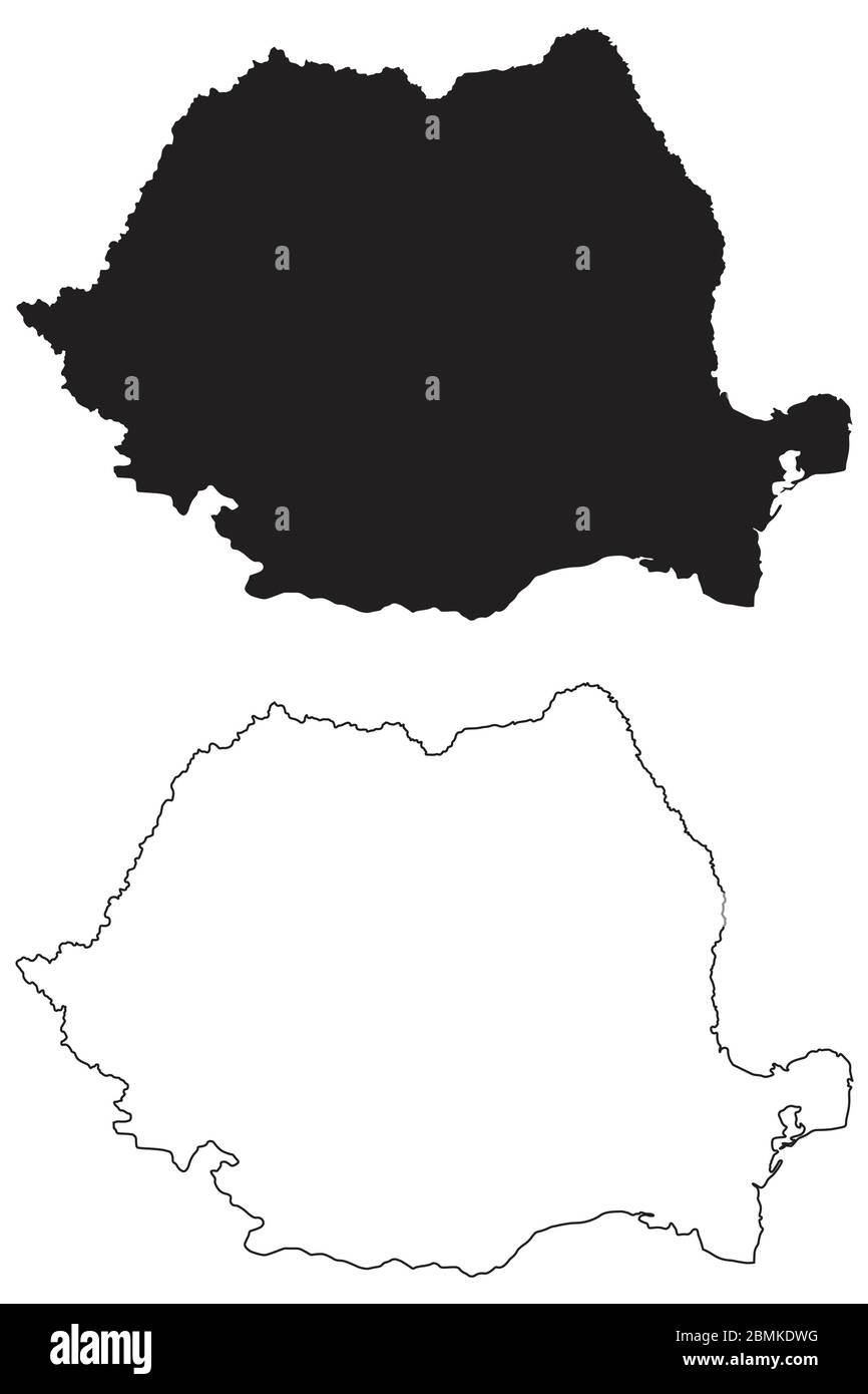 Romania Country Map. Black silhouette and outline isolated on white background. EPS Vector Stock Vector
