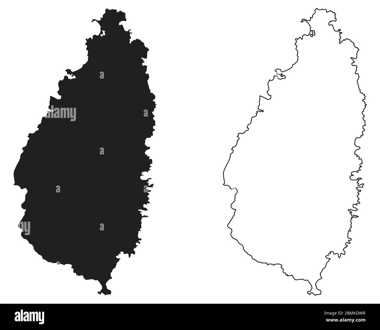 Saint Lucia Country Map. Black silhouette and outline isolated on white background. EPS Vector Stock Vector