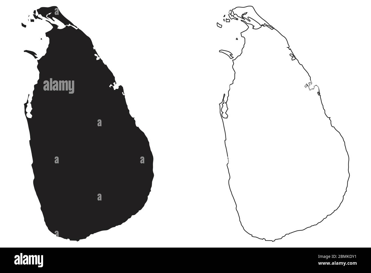 Sri Lanka Country Map. Black silhouette and outline isolated on white background. EPS Vector Stock Vector