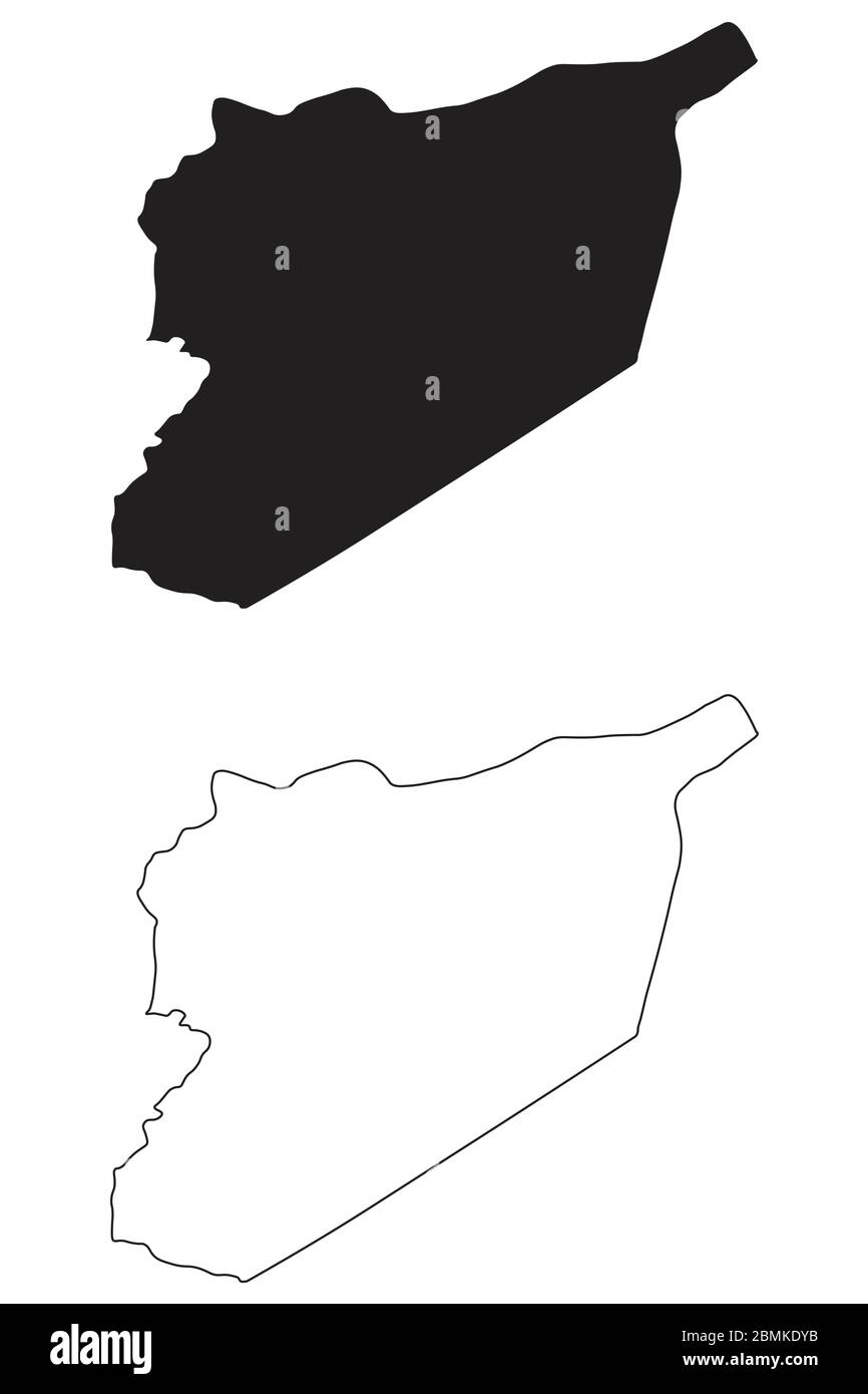 Syria Country Map. Black silhouette and outline isolated on white background. EPS Vector Stock Vector