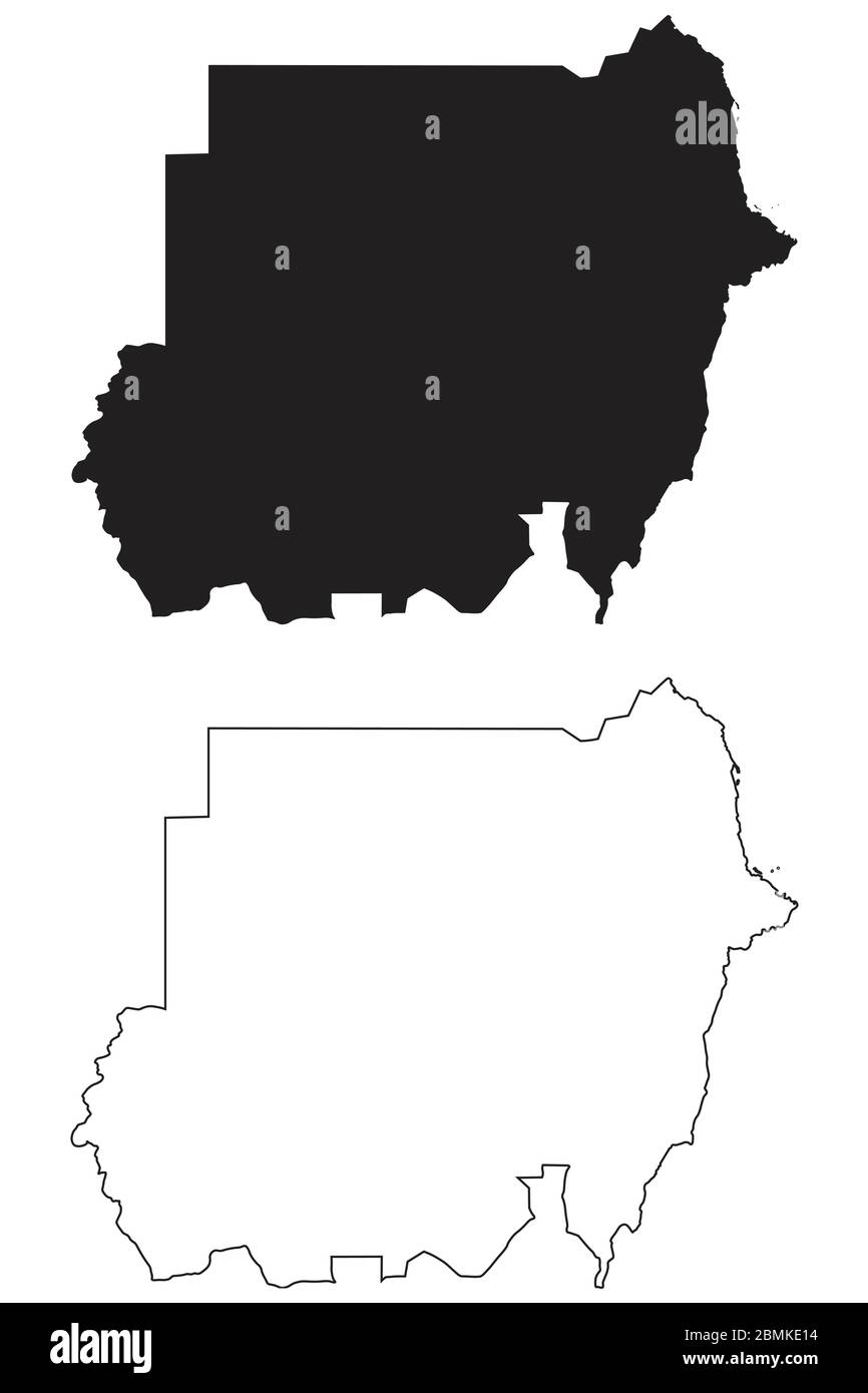 Sudan Country Map. Black silhouette and outline isolated on white ...