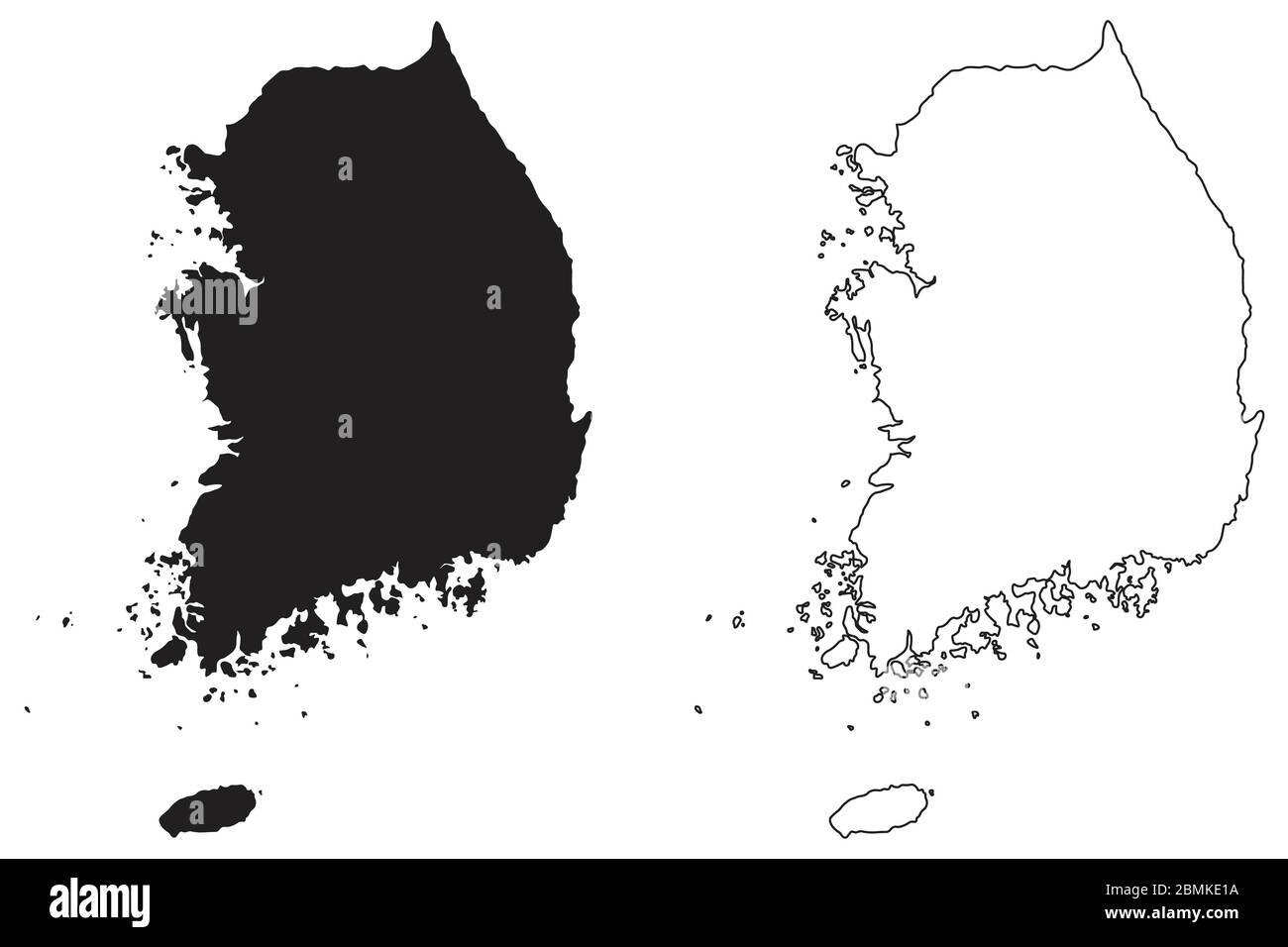 South Korea Country Map. Black silhouette and outline isolated on white