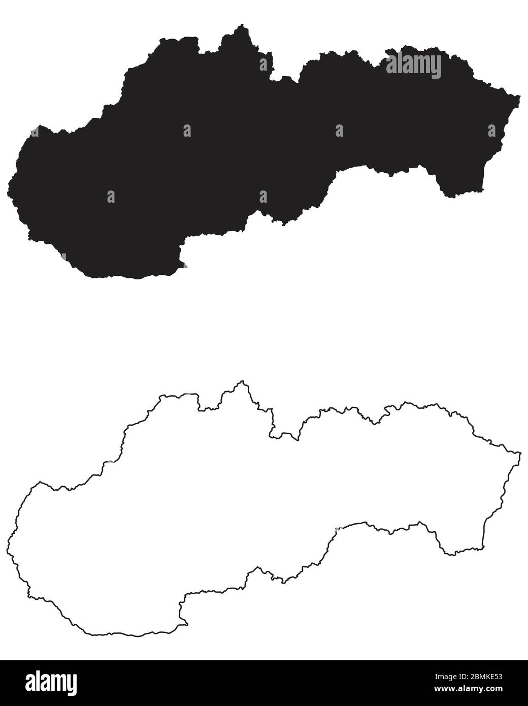 Slovakia Country Map. Black silhouette and outline isolated on white background. EPS Vector Stock Vector