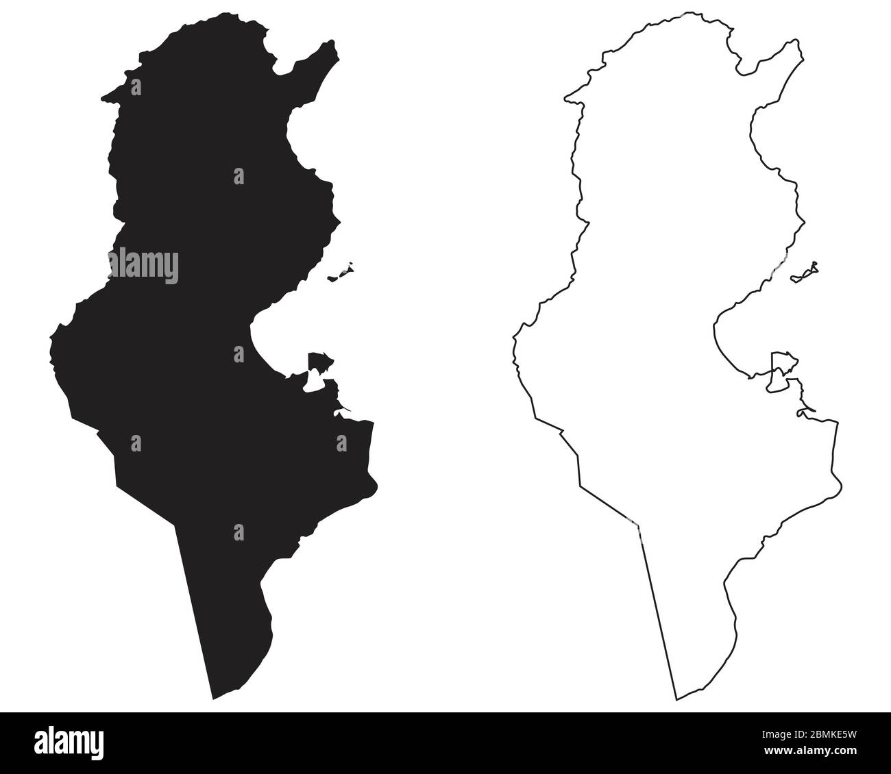 Tunisia Country Map. Black silhouette and outline isolated on white background. EPS Vector Stock Vector