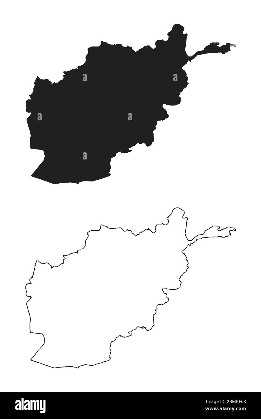 Afghanistan Map. Black silhouette and outline isolated on white background. EPS Vector Stock Vector