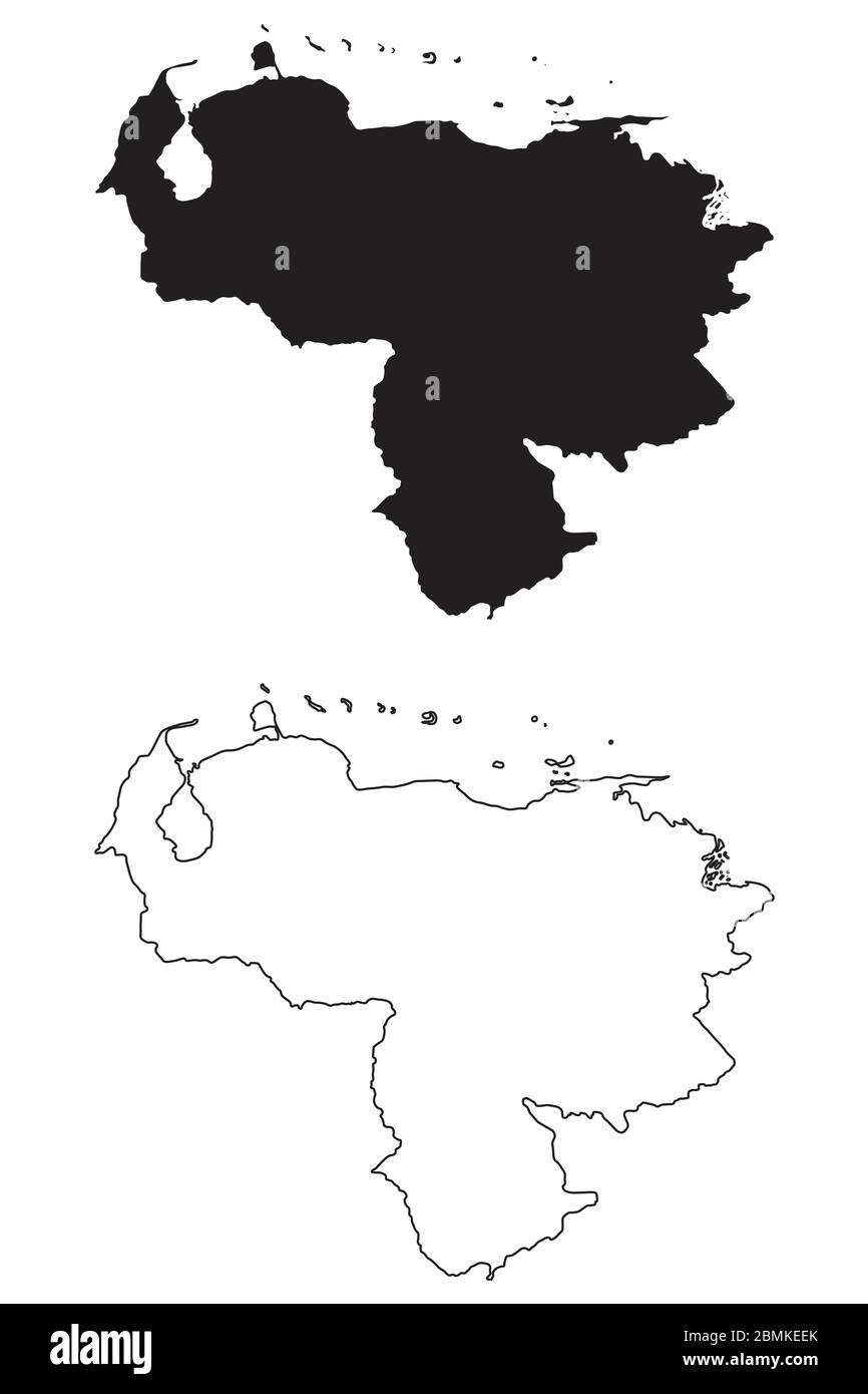 Venezuela Country Map. Black silhouette and outline isolated on white background. EPS Vector Stock Vector