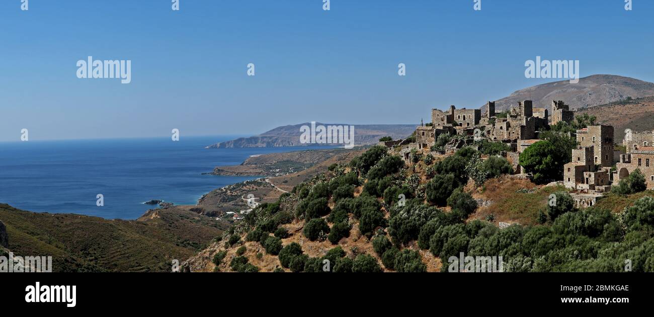 Hilltop village of Vathia, Mani, Greece Stock Photo