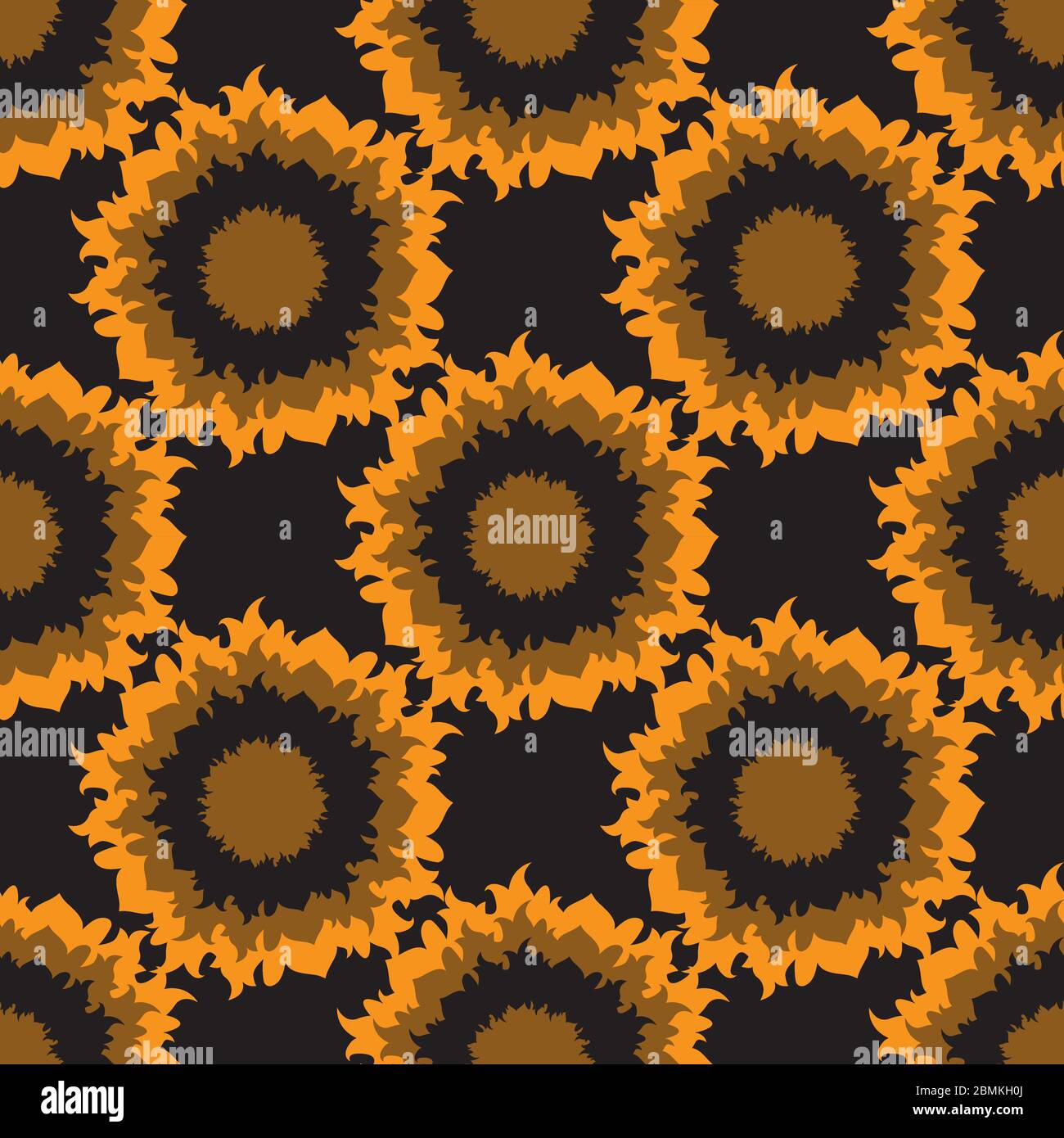 seamless pattern abstraction ornament sunflowers on a black background. Vector image Stock Vector